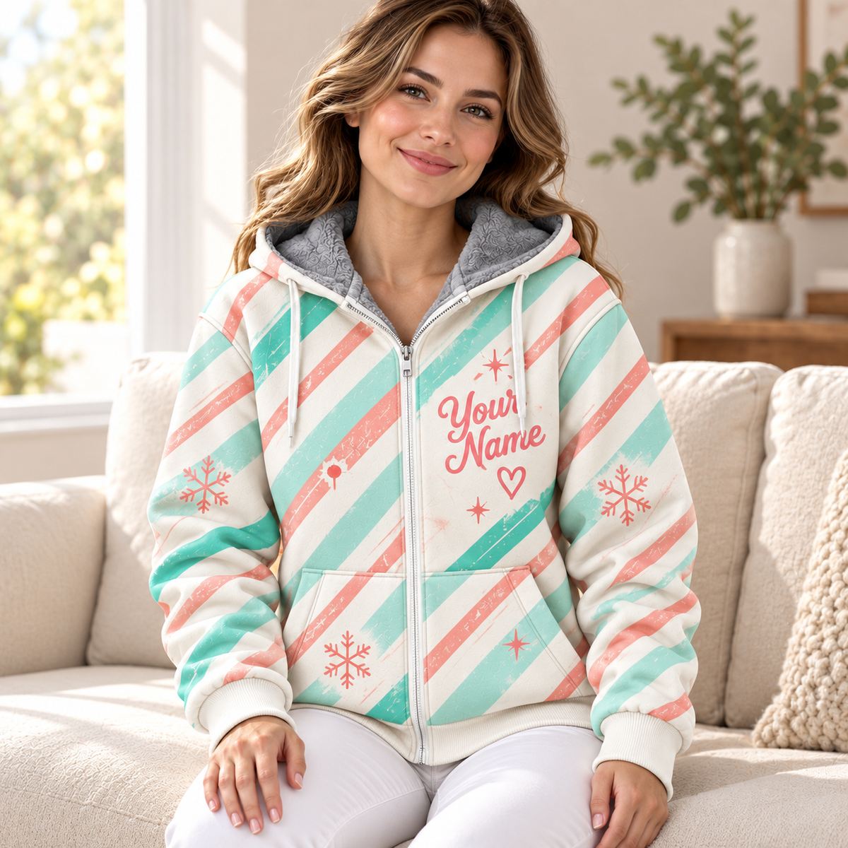 Candy Stripe Santa Personalized Fleece Jacket