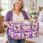 Personalized Purple Hummingbird Patchwork Storage Basket