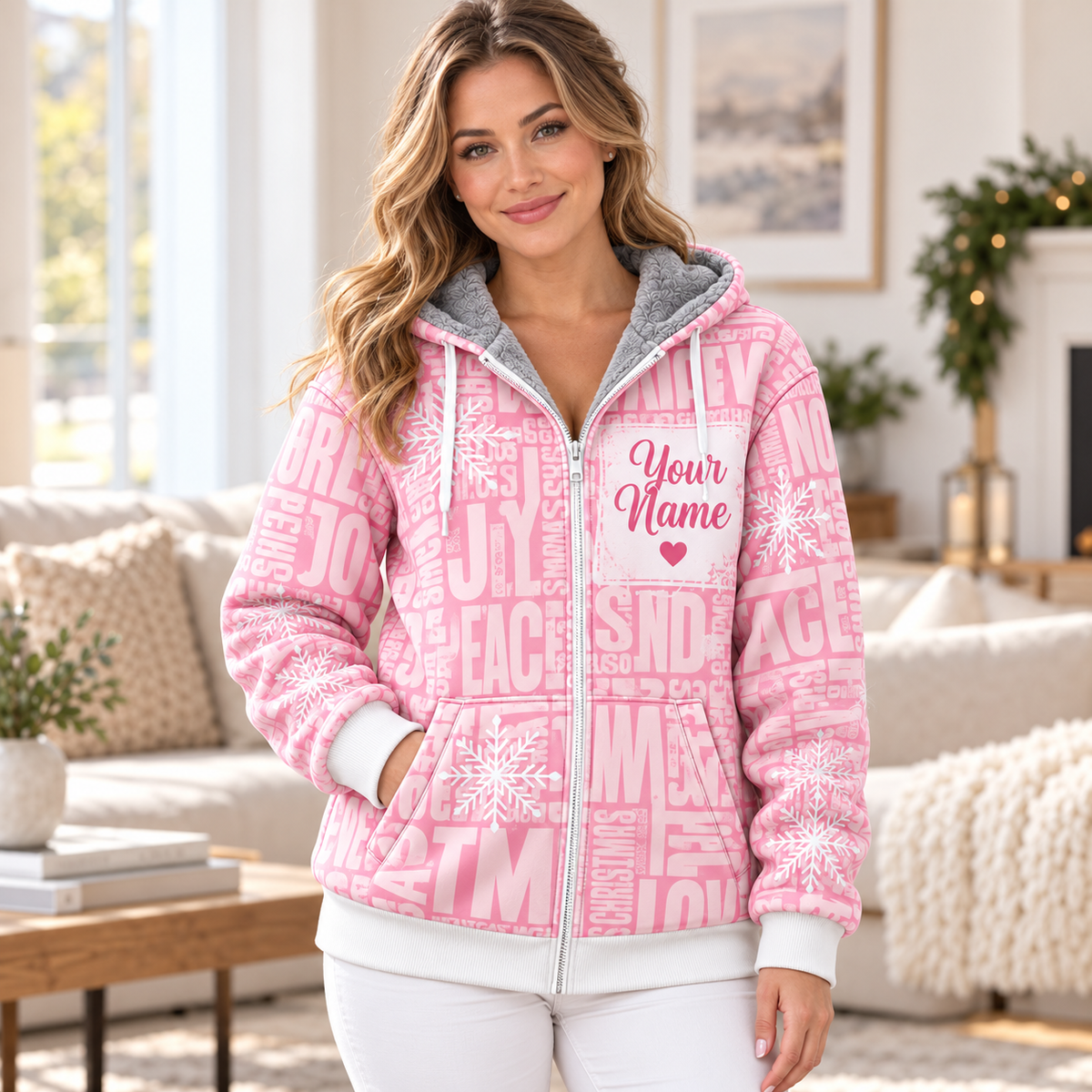 Pink Christmas Tree Personalized Fleece Jacket