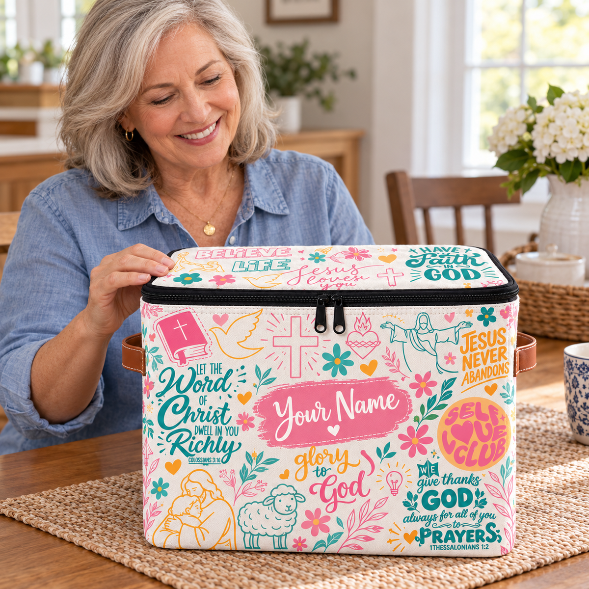 Personalized Colorful Doodle Square Storage Basket With Lid