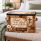 Personalized Leopard Floral Square Storage Basket With Lid