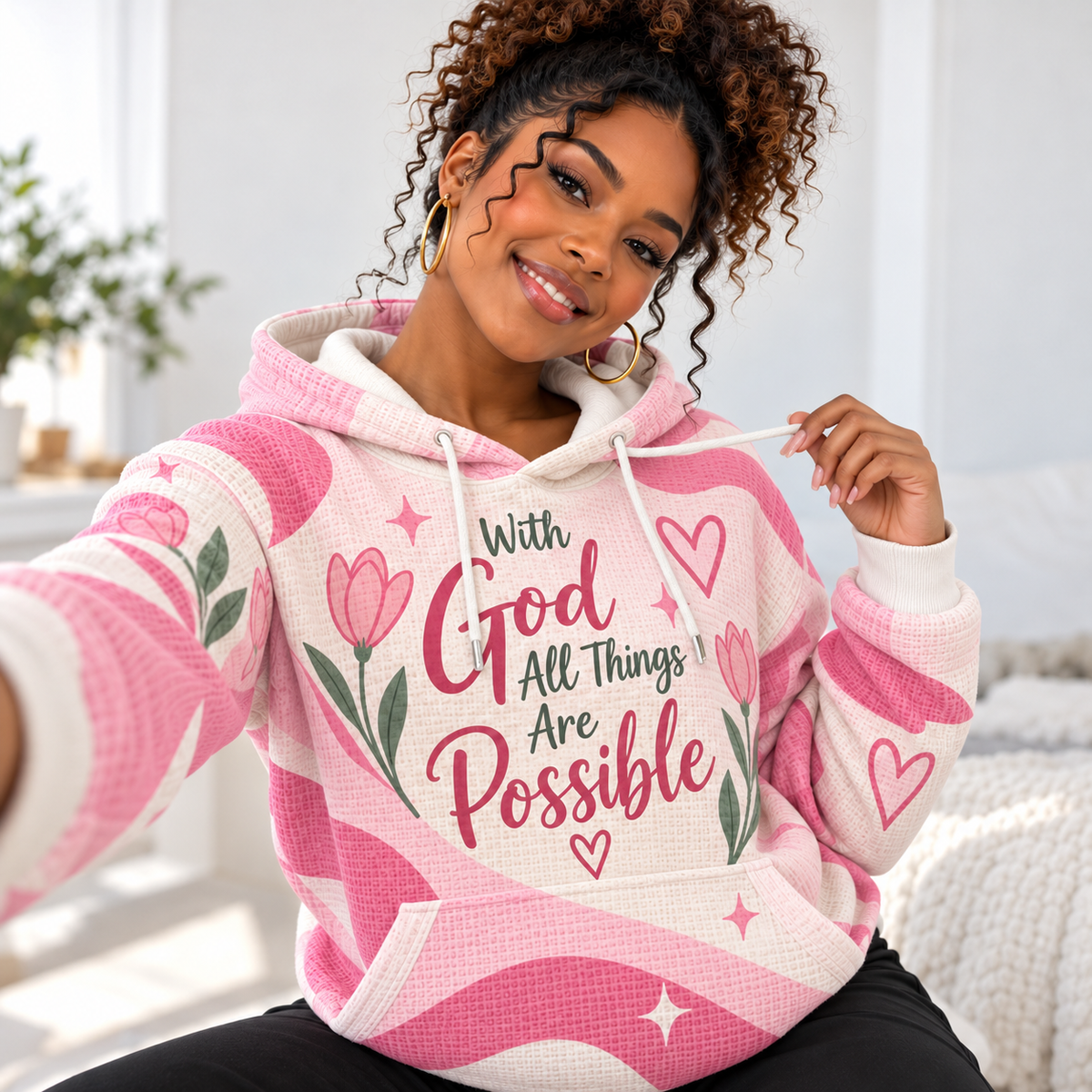 Pink Winged Frog Waffle Hoodie