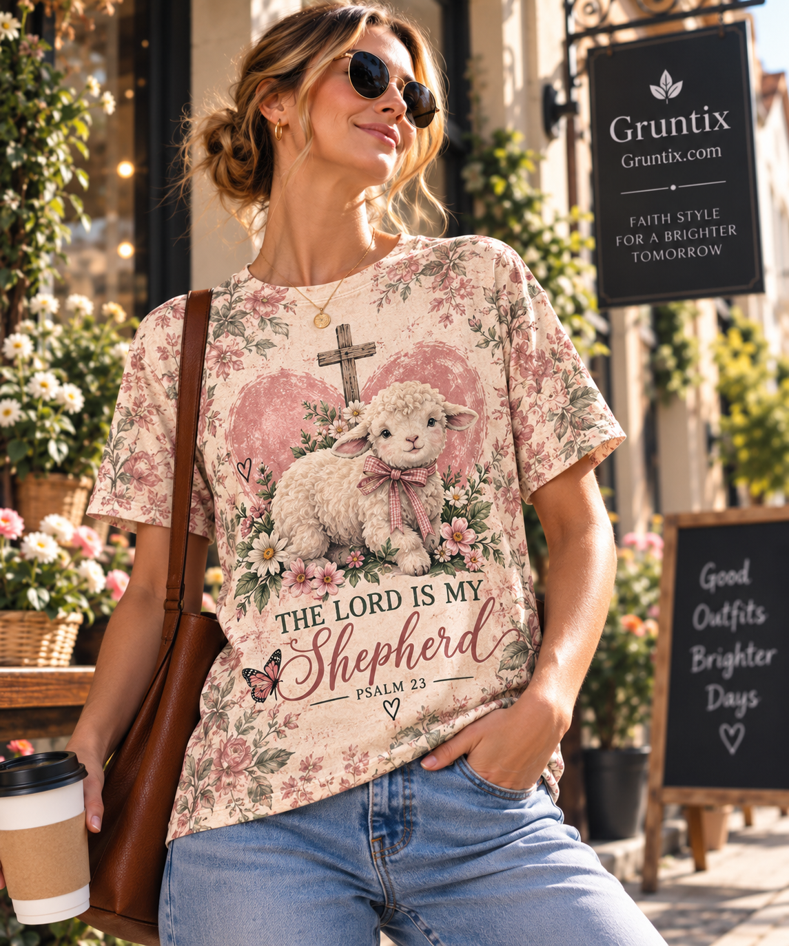 The Lord Is My Shepherd Floral Christian T-Shirt | Psalm 23