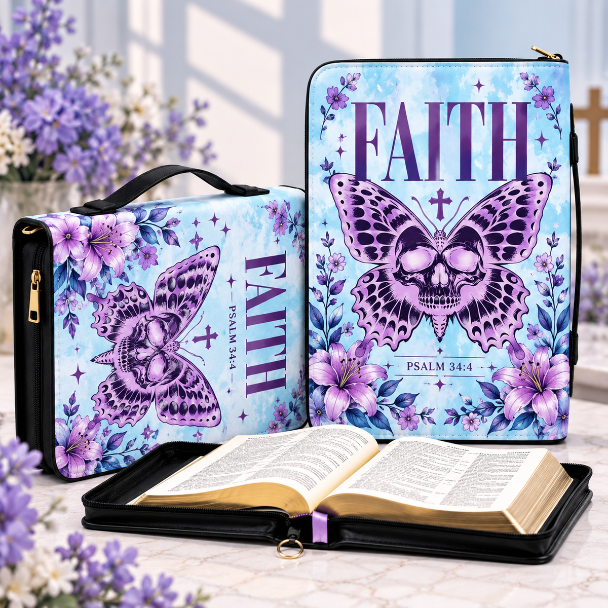 Faith Skull Butterfly Purple Lily Bible Cover