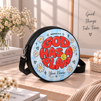 Personalized God Has a Plan Daisy Leather Round Bag
