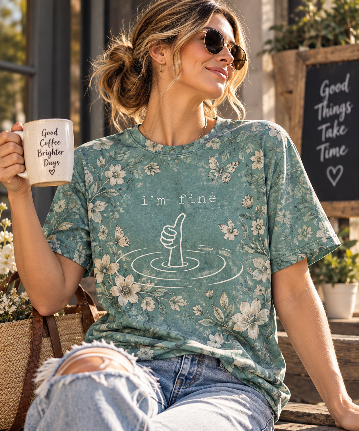 I’m Fine Funny Floral Graphic T-Shirt