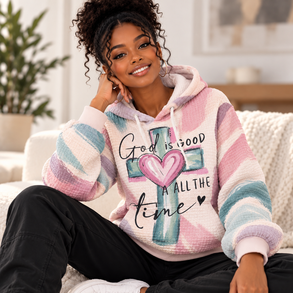 Pastel Pink Heart Waffle Hoodie