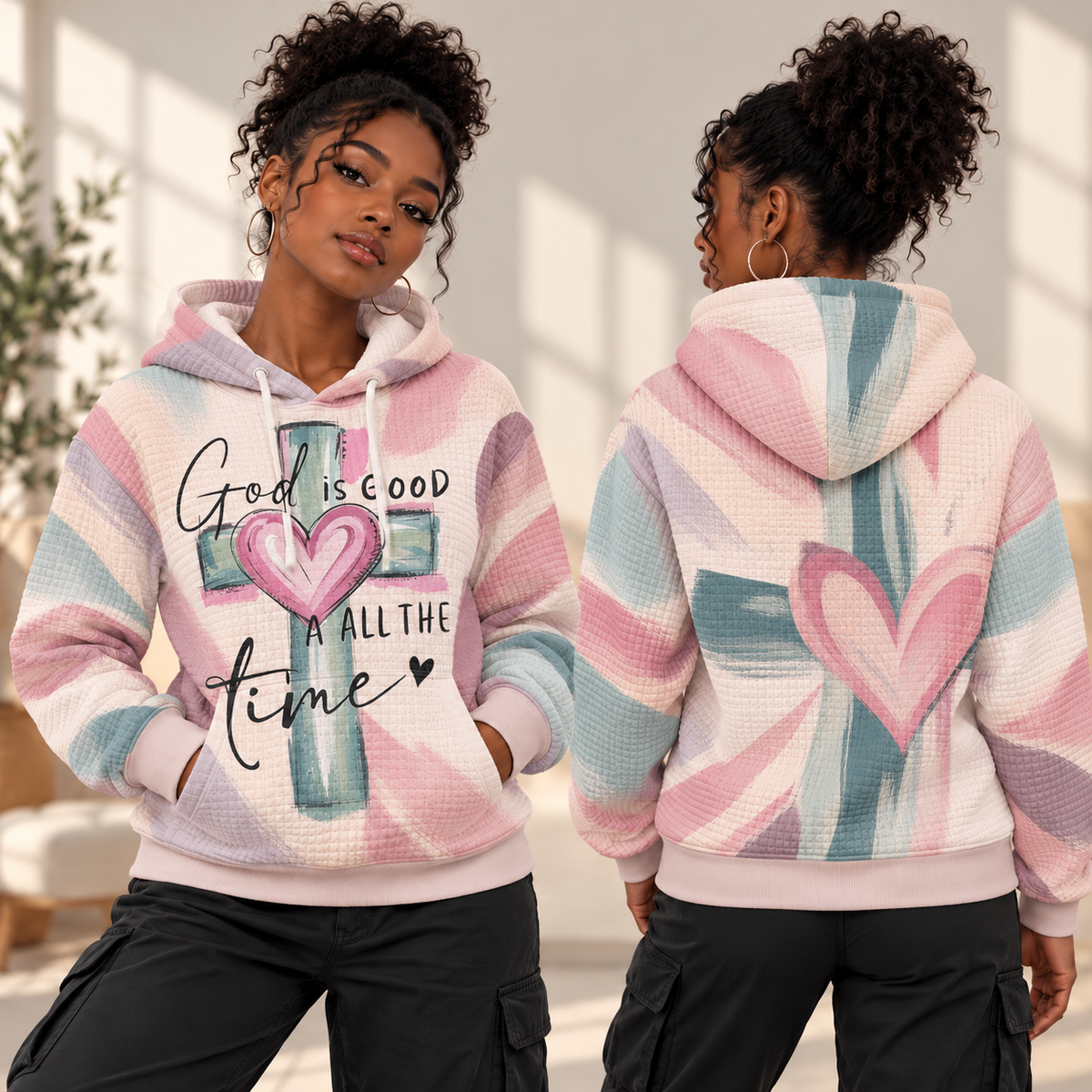 Pastel Pink Heart Waffle Hoodie