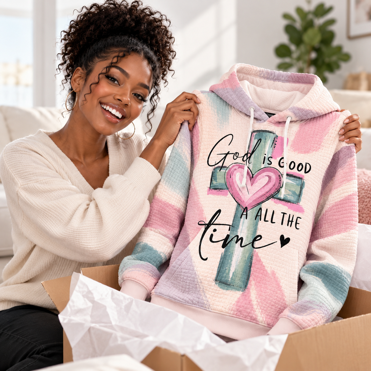Pastel Pink Heart Waffle Hoodie