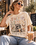 Take It Up with Jesus Funny Cat Christian T-Shirt | Cream