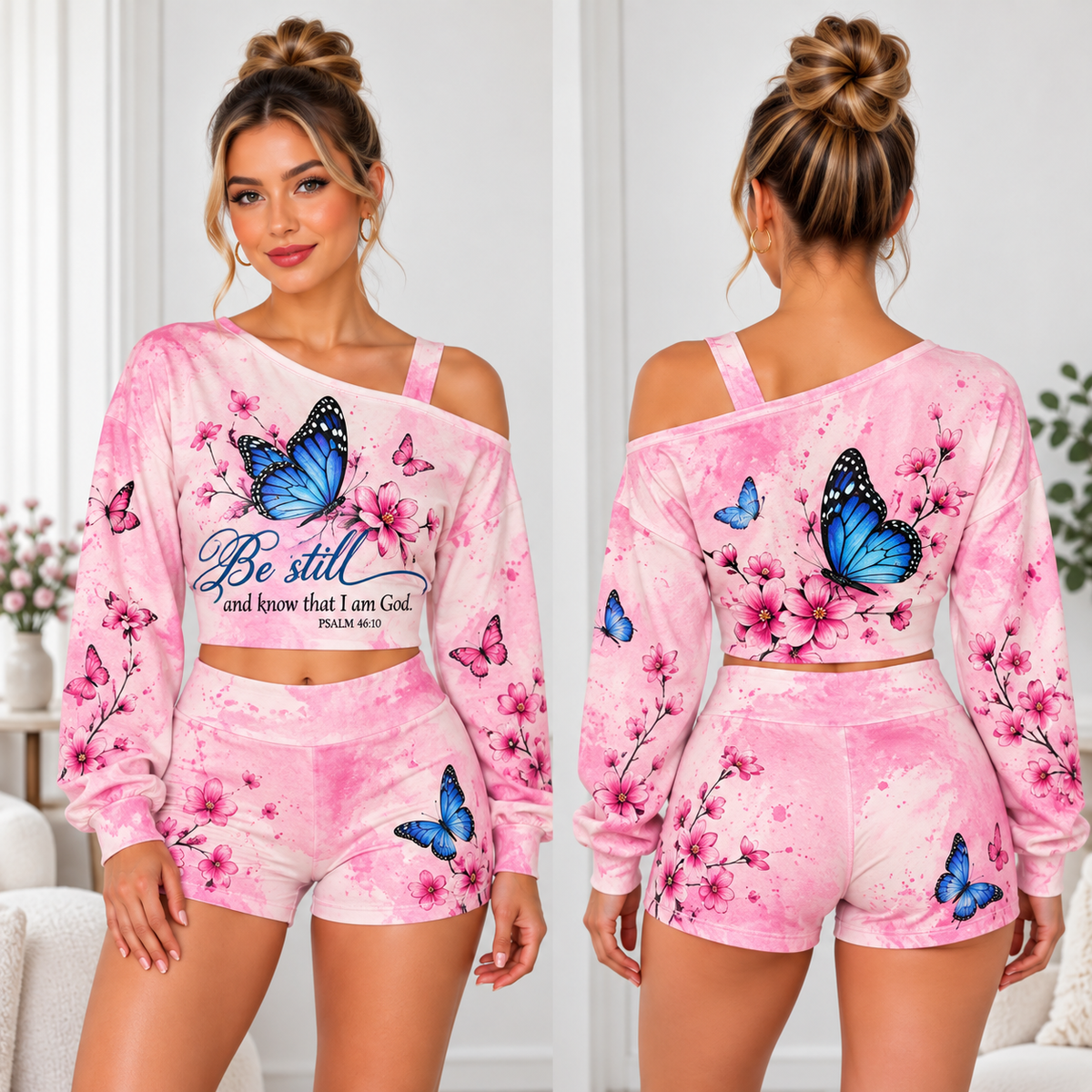 Be Still And Know That I Am God One-Shoulder Top And Shorts Set