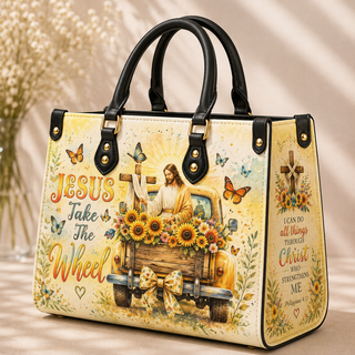 Jesus Take The Wheel Sunflower PU Leather Handbag