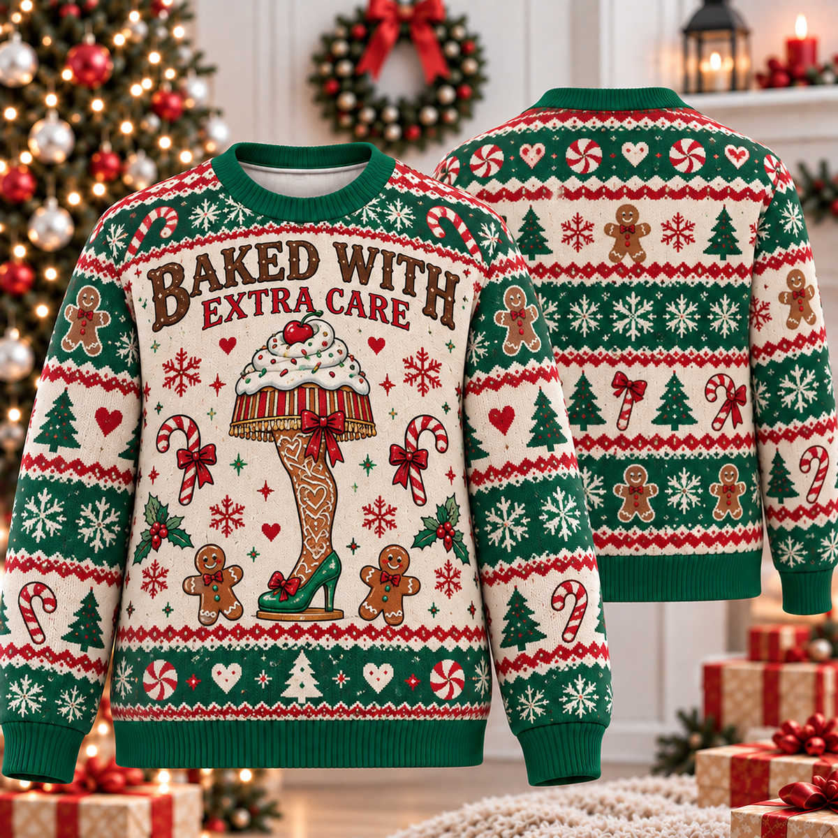Baked With Extra Care Leg Lamp Ugly Sweater
