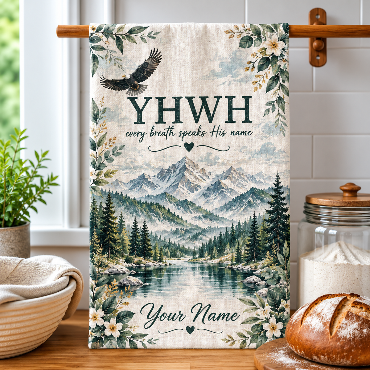 Personalized YHWH Mountain Eagle Kitchen Towel