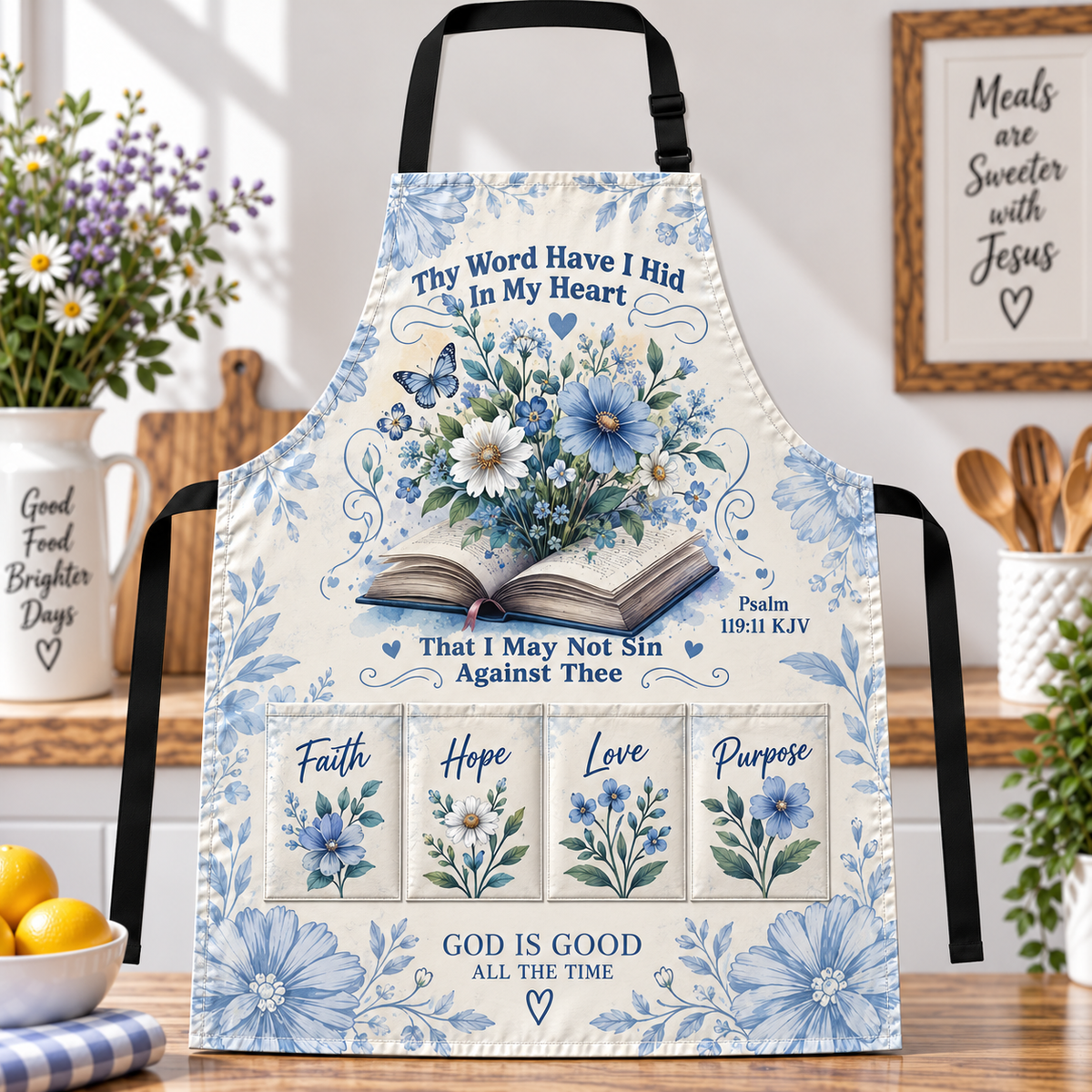 Thy Word Have I Hid In My Heart Bible Floral Apron
