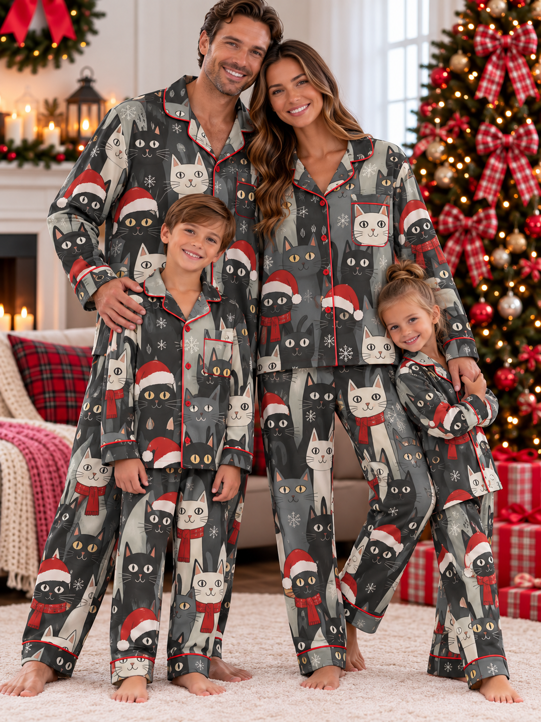 Christmas Cats Family Ice Silk Pajamas