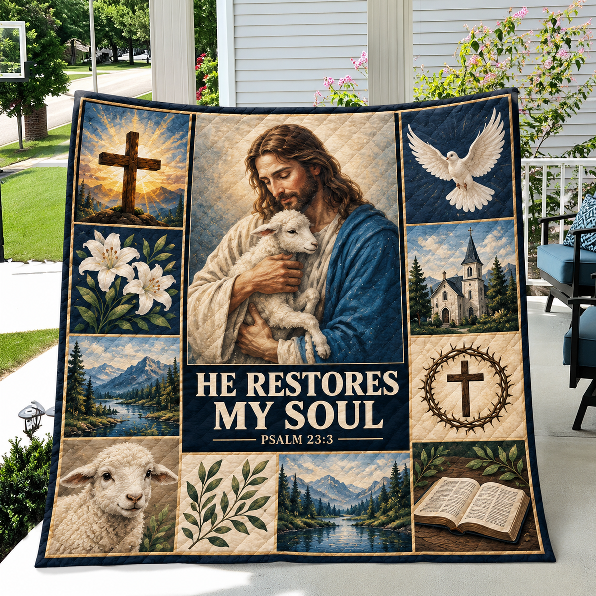 He Restores My Soul Jesus And Lamb Quilt