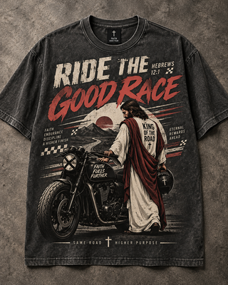 Ride the Good Race Jesus Motorcycle T-Shirt