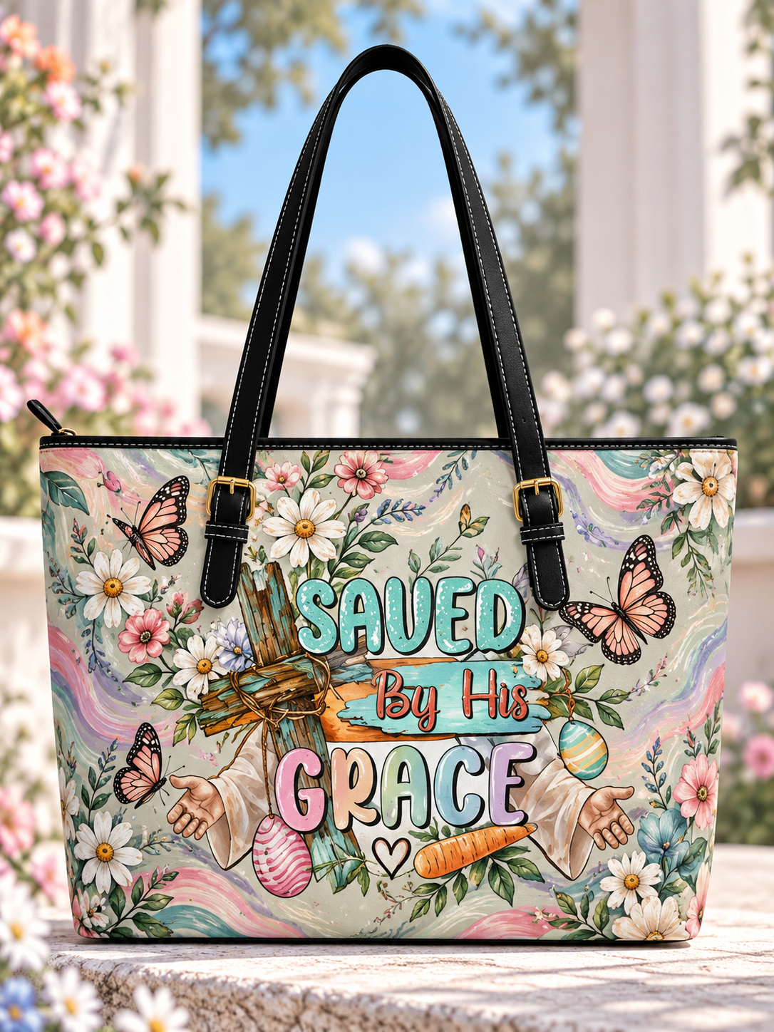 Saved By His Grace Easter Cross Butterfly Saddle Bag