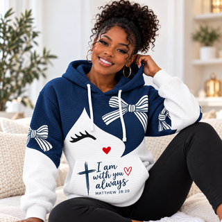 Navy Bow Cat Waffle Hoodie