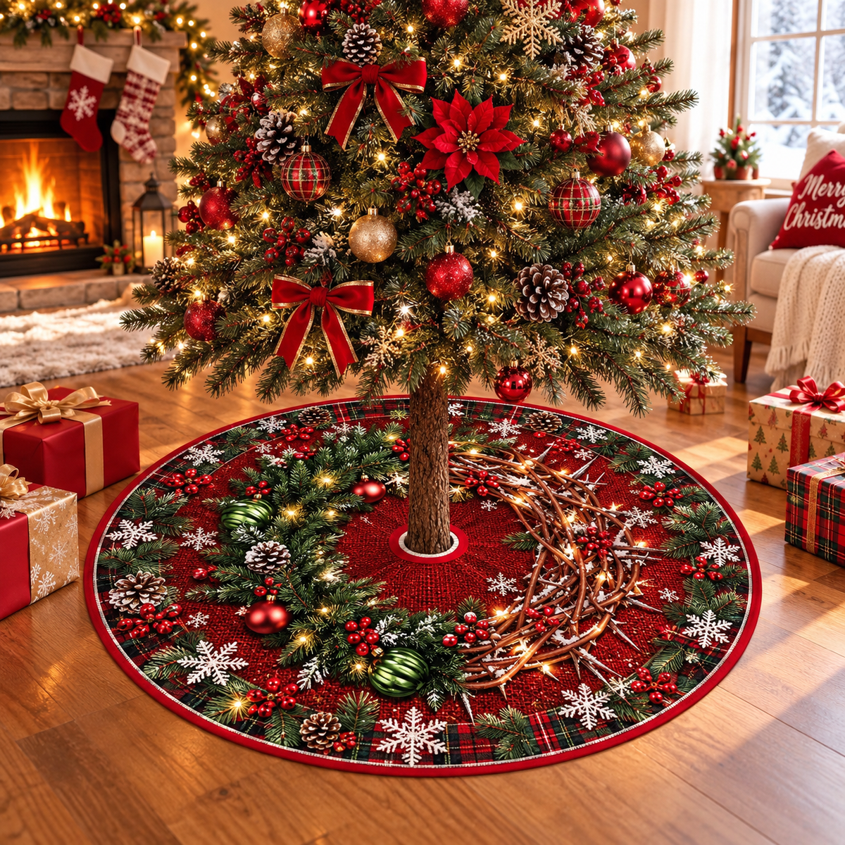 Crown of Thorns Evergreen Wreath Christmas Tree Skirt