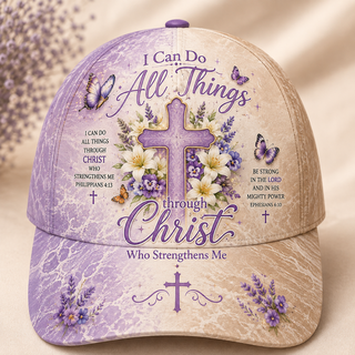 All Things Through Christ Lavender Cross Lily Marble Classic Cap