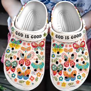 God Is Good Colorful Butterfly Clogs Shoes