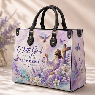 Jesus Holy Spirit Dove With God All Things Are Possible PU Leather Handbag