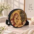 Personalized Virgin Mary and Child Jesus Leather Round Bag