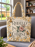 Rooted In Christ Vintage Rose Yellow Daisy Tote Bag
