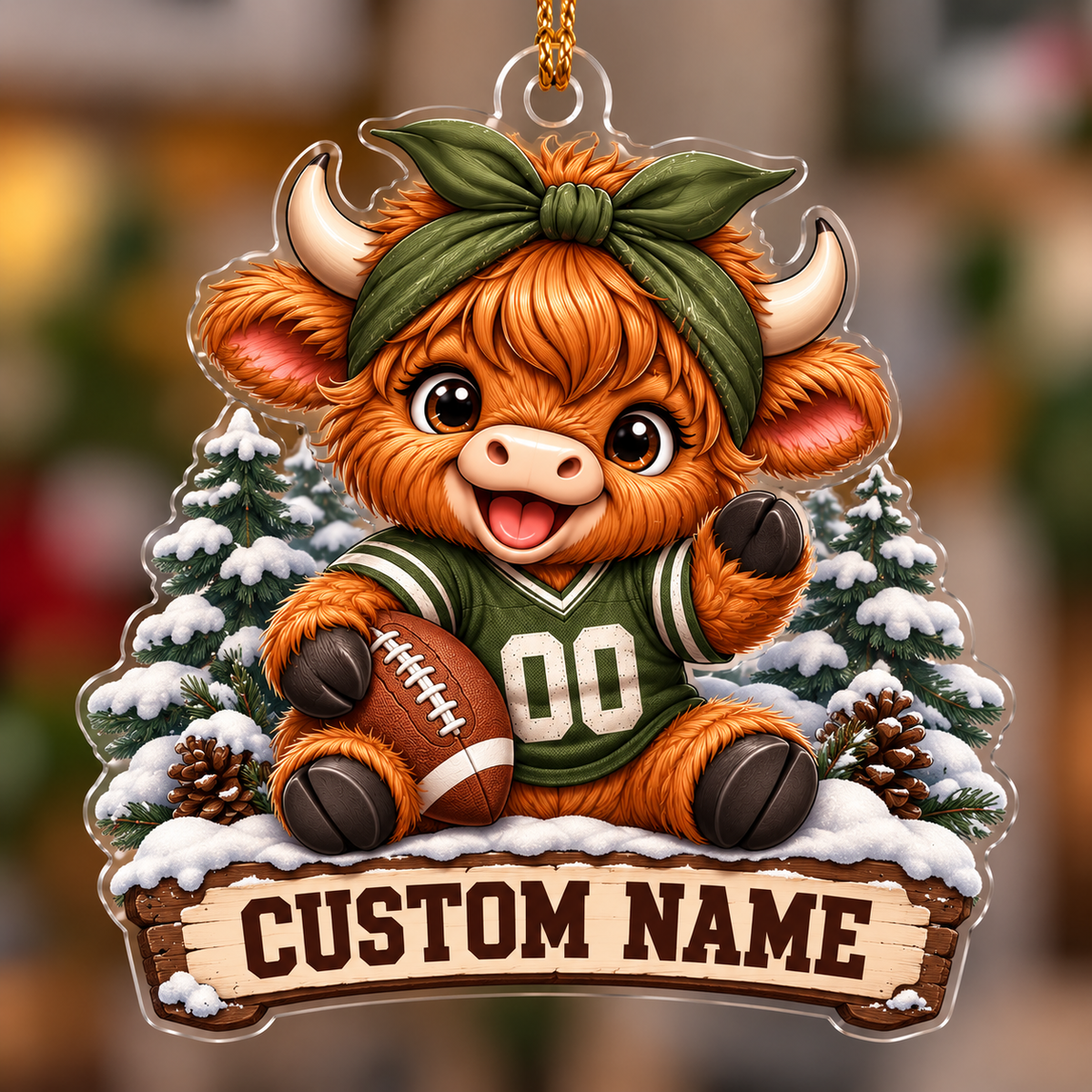 Personalized Football Highland Cow Ornament