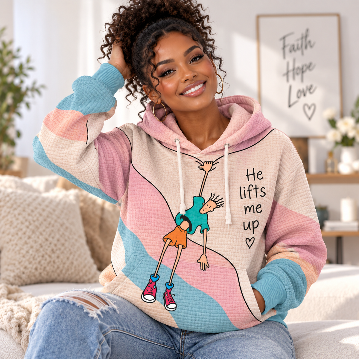 Pastel Cartoon Doodle Waffle Hoodie