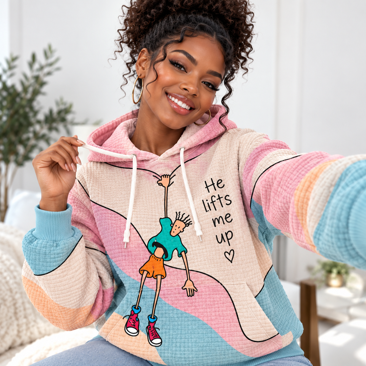 Pastel Cartoon Doodle Waffle Hoodie