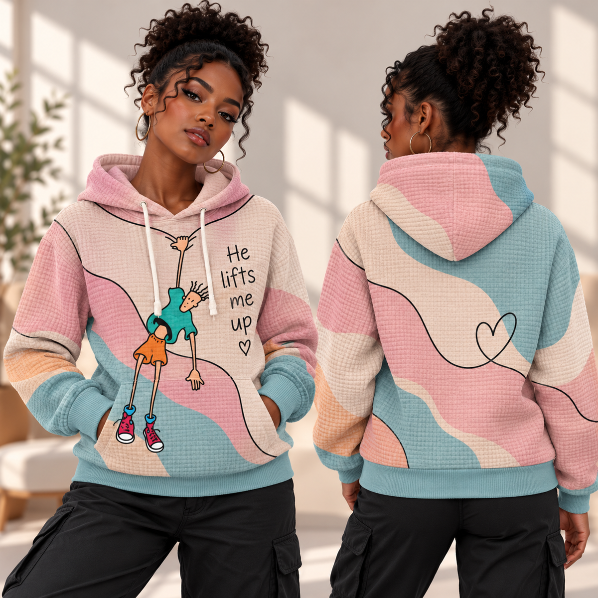 Pastel Cartoon Doodle Waffle Hoodie