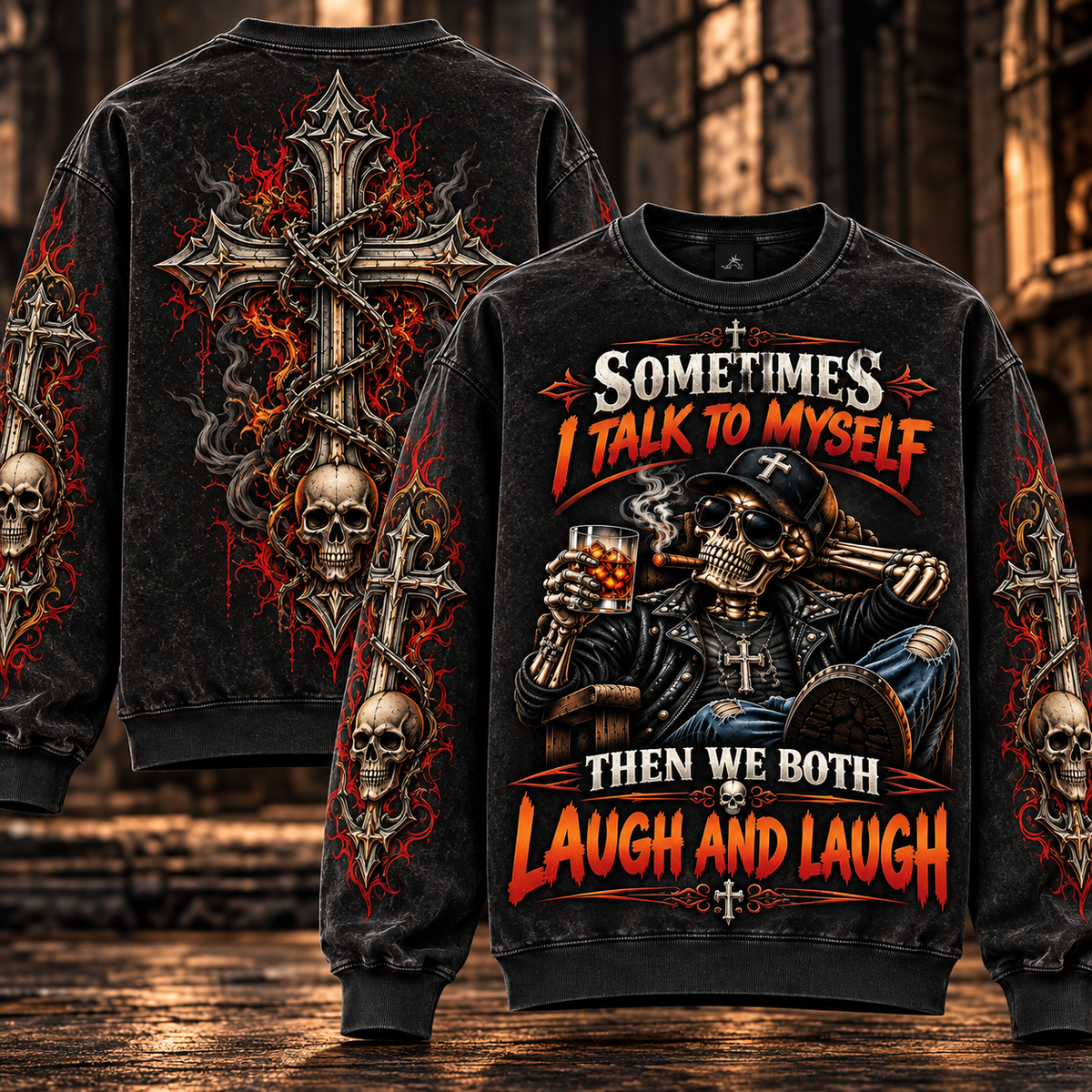 Sometimes I Talk to Myself – Funny Biker Skull Sweatshirt