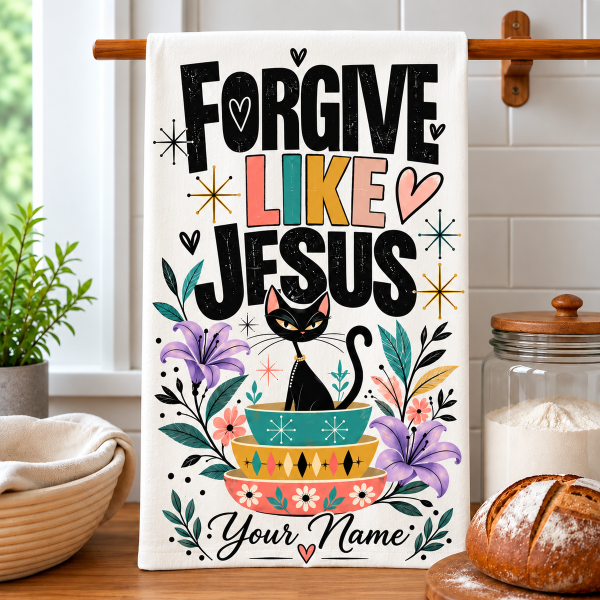 Personalized Forgive Like Jesus Cat Kitchen Towel