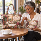 Personalized Vintage Floral Books Quilted Shoulder Bag & Storage Bag
