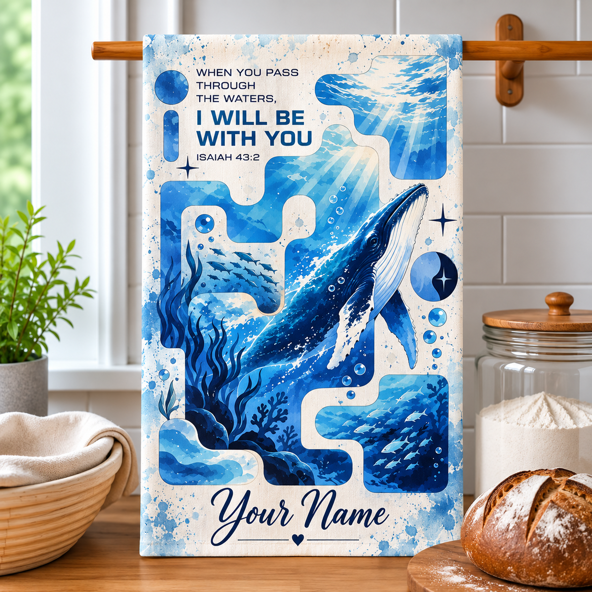 Personalized I Will Be With You Whale Kitchen Towel