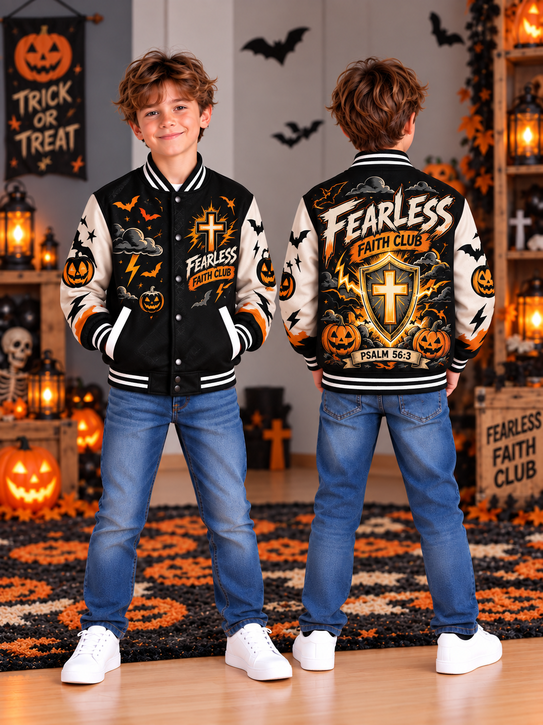 Fearless Faith Club Cross Shield Kids Baseball Jacket