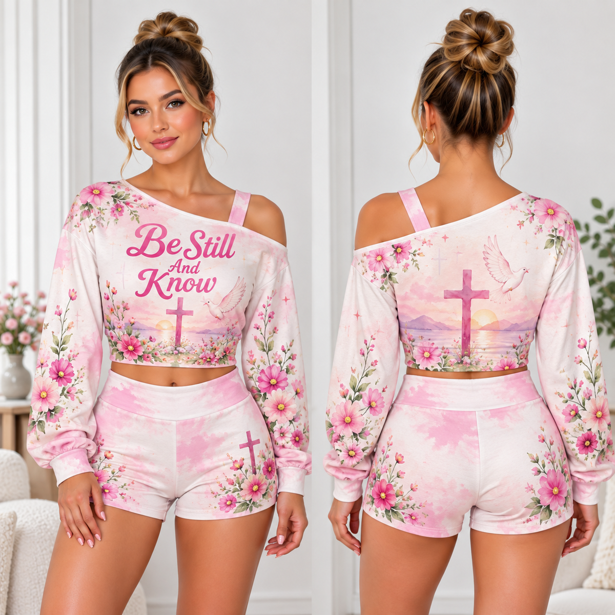 Be Still And Know One-Shoulder Top And Shorts Set