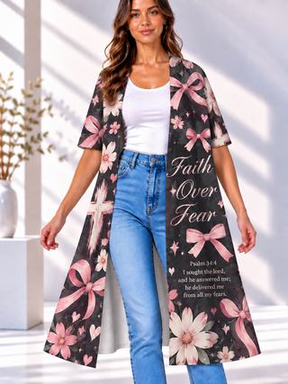 Faith Over Fear Pink Bow Women's Short-Sleeved Cape