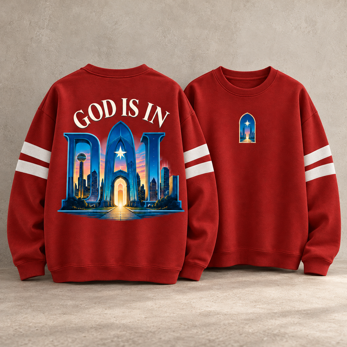 God Is In DAL Striped Sleeve Sweatshirt
