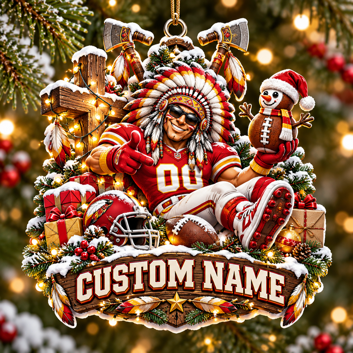 Personalized Football Warrior Snowman Ornament