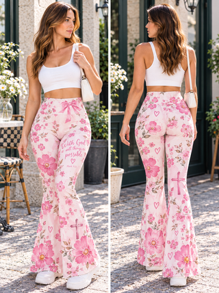 With God All Things Are Possible Floral Flare Yoga Pants