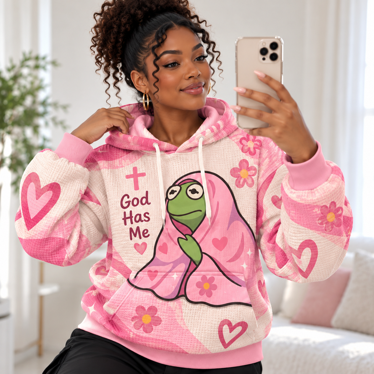 Pink Blanket Frog Waffle Hoodie