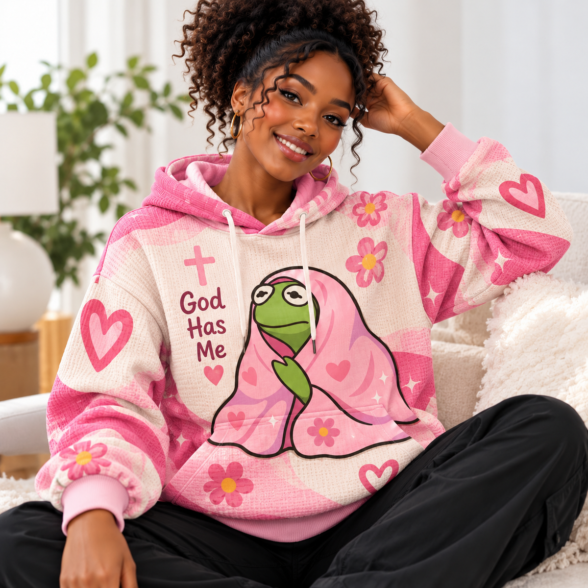 Pink Blanket Frog Waffle Hoodie