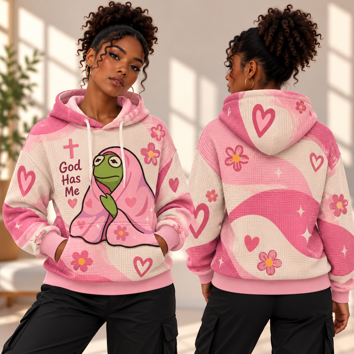 Pink Blanket Frog Waffle Hoodie