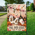 Fall Into Jesus Cute Ghost Coquette Halloween Garden Flag