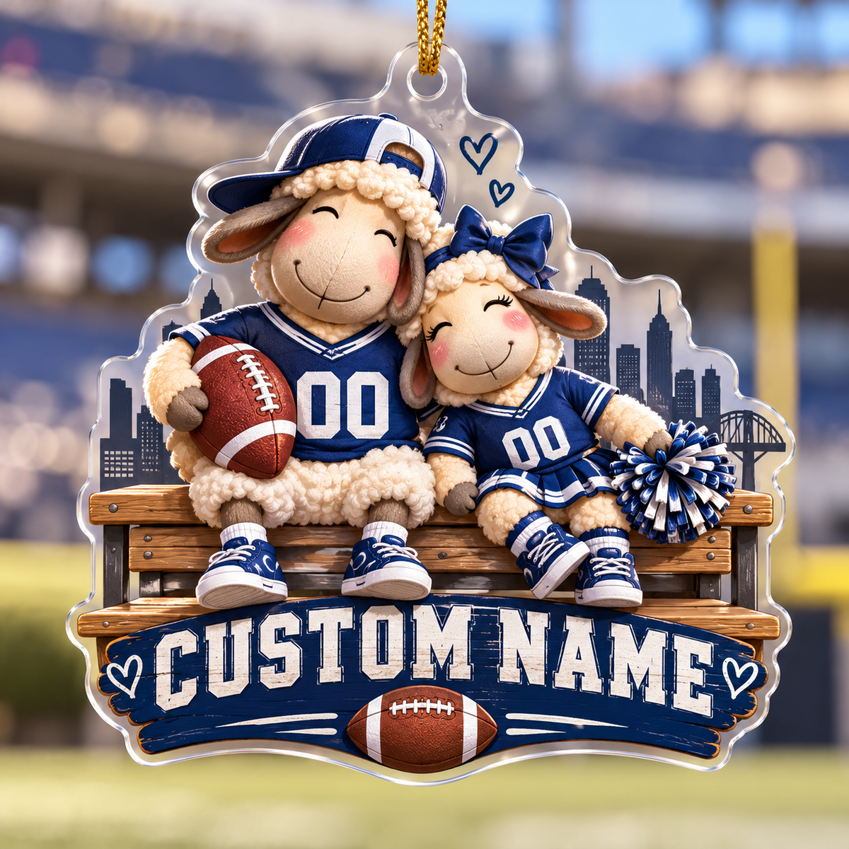 Personalized Football Sheep Couple Ornament