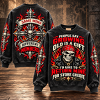 Growing Old, Same Spark – Funny Red Bandana Skull Sweatshirt